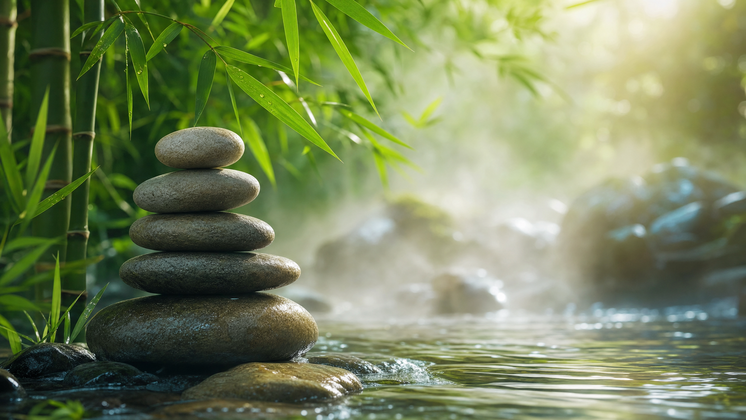 Peaceful zen stones and bamboo